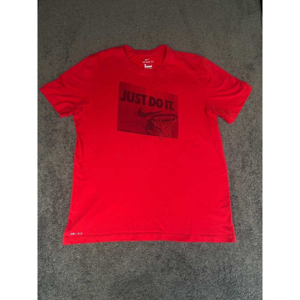 Nike Dri FIT Men's T-Shirt Large Red Cotton Crew Neck Short Sleeve Pullover
